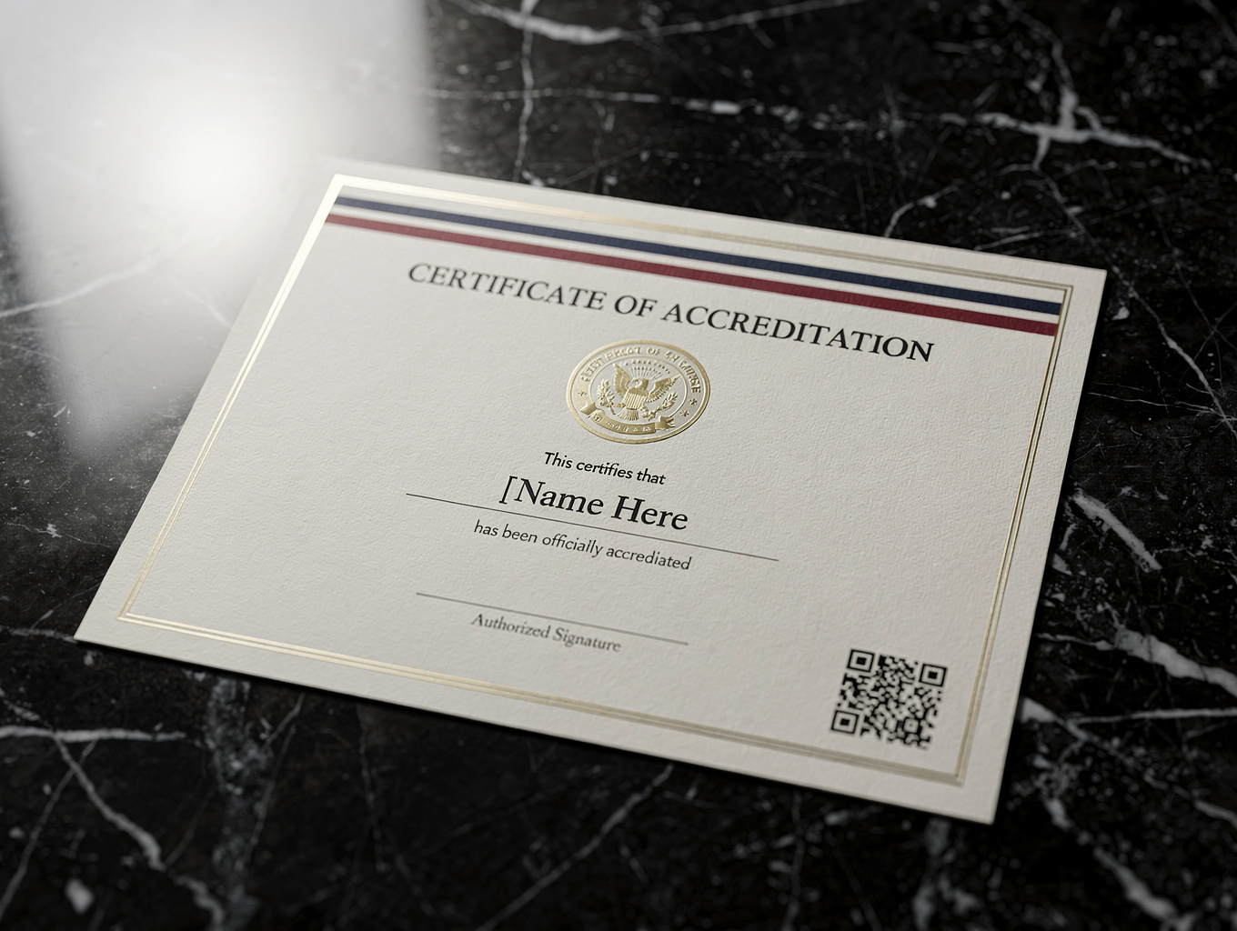 Official Accreditation Certificate with Embossed Seal